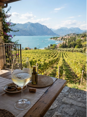 Trebbiano di Lugana in Glas auf Tisch